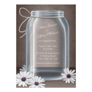 Vintage Mason Jar Daisy Brown Wedding Invitations