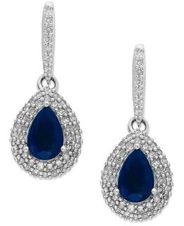 14k White Gold Sapphire (1 ct. t.w.) and Diamond (1/3 ct. t.w.) Teardrop Earrings   Earrings   Jewelry & Watches