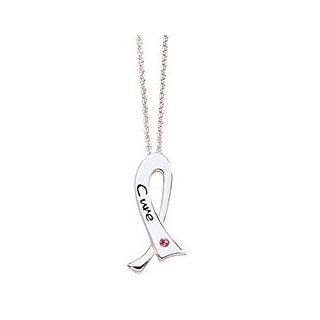 Karibou Cure Crystal Breast Cancer Ribbon Necklace Jewelry