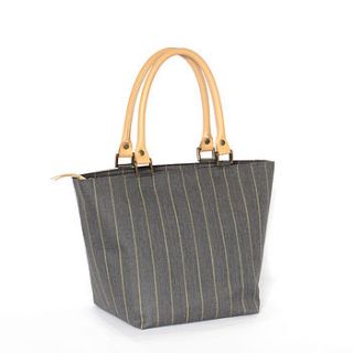 pinstripe and leather handbag by umpie yorkshire