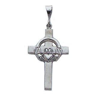 Charm   14kt Solid White Gold Claddaugh Cross Pendant Jewelry
