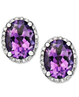 14k White Gold Earrings, Amethyst (3 ct. t.w.) and Diamond (1/8 ct. t.w.) Oval Studs   Earrings   Jewelry & Watches