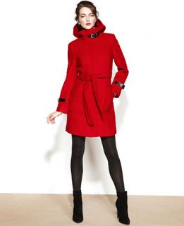 Calvin Klein Belted Hooded Buckled Wool Blend Coat   Coats   Women