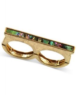 RACHEL Rachel Roy Ring, Worn Gold Tone Abalone Bar Two Finger Ring   Fashion Jewelry   Jewelry & Watches
