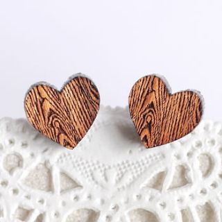 woodgrain heart studs by maria allen boutique