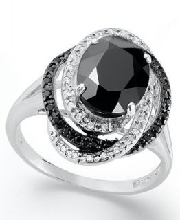 Sterling Silver Ring, Black and White Diamond (1/5 ct. t.w.) and Onyx (8 10mm) Oval Ring   Rings   Jewelry & Watches