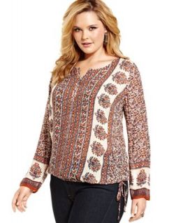 Lucky Brand Plus Size Long Sleeve Printed Peasant Top   Tops   Plus Sizes