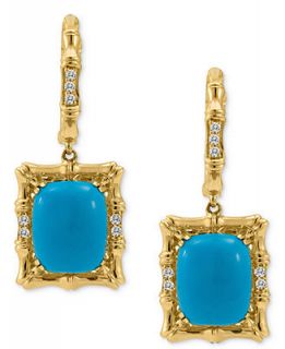CARLO VIANI 14k Gold Earrings, Turquoise (8 10mm) and White Sapphire Accent Drop   Earrings   Jewelry & Watches
