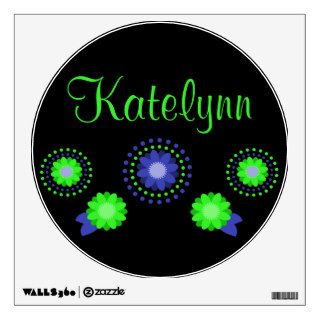 Blue & Green Flower Dots Name Wall Decal