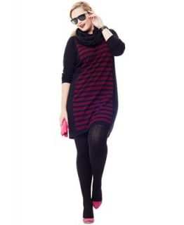 AGB Plus Size Long Sleeve Striped Lace Sweater Dress   Dresses   Plus Sizes