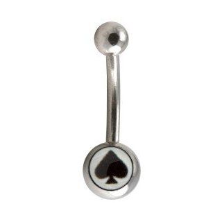 Fancy Eyebrow Ring w/ Black/White Spade Symbol   Body Piercing & Jewelry by VOTREPIERCING   Size 1.2mm/16G   Length 08mm   Small ball 03mm   Big ball 05mm Curved Body Piercing Barbells Jewelry