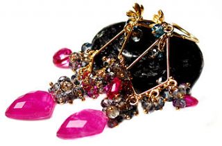 ruby, topaz pink quartz chandelier earrings by prisha jewels