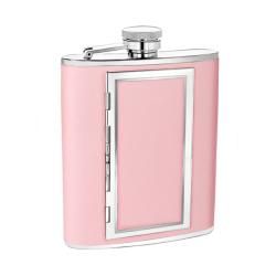 Pink 6 oz Stainless Steel Leather Flask and Cigarette Case Combo Flasks