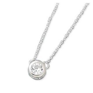Diamond Like Bezel Set Cubic Zirconia Necklace Sterling Silver 16 inches Pendant Necklaces Jewelry