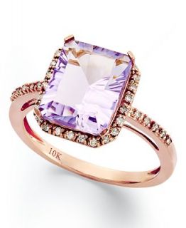 10k Rose Gold Ring, Emerald Cut Pink Amethyst (2 1/2 ct. t.w.) and Diamond (1/8 ct. t.w.) Ring   Rings   Jewelry & Watches