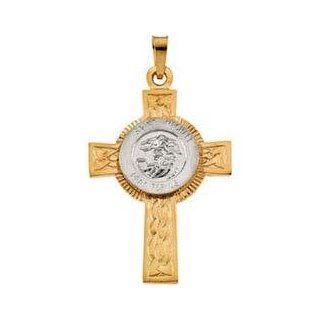 14K Two Tone St. Michael Celtic Cross Pendant Jewelry