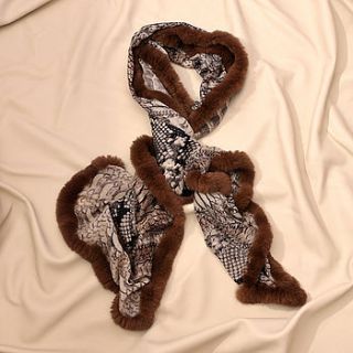 elegant fur trim scarf in cream and browns by vondie & will "have a little faith"
