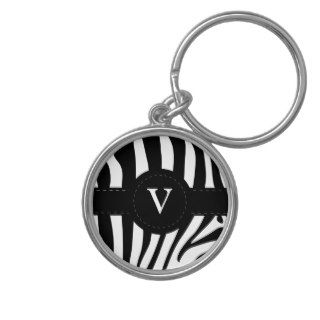 Zebra stripes monogram initial V custom Key Chain