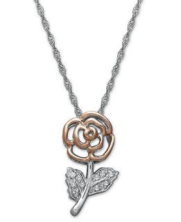 Diamond Necklace, Sterling Silver and 14k Rose Gold Diamond Flower Pendant (1/10 ct. t.w.)   Necklaces   Jewelry & Watches