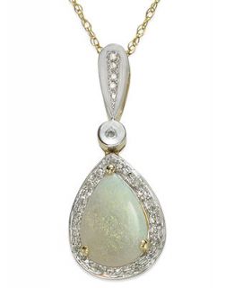 14k Gold and 14k White Gold Necklace, Opal (7/8 ct. t.w.) and Diamond (1/10 ct. t.w.) Pear Shaped Pendant   Necklaces   Jewelry & Watches