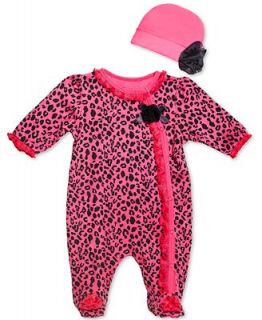 Baby Essentials Set, Baby Girls 2 Piece Solid Hat and Leopard Coverall   Kids