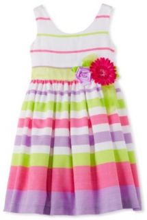 Bonnie Jean Girls 2 6X Linen Stripe Dress, Purple, 6 Playwear Dresses Clothing
