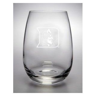 Duke Blue Devils Deep Etched Stemless Red Wine Glass  Sports Fan Shot Glasses  Sports & Outdoors