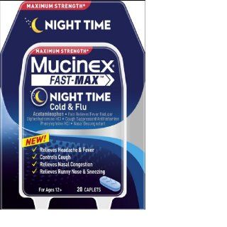 Mucinex Fast Max Adult Caplets Night Time Cold and Flu, 20 CT (PACK OF 2) Health & Personal Care