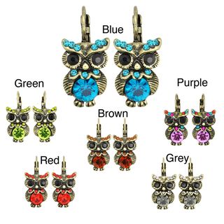 Kate Marie Silvertone Acrylic and Crystal Owl Design Earrings Kate Marie Fashion Earrings