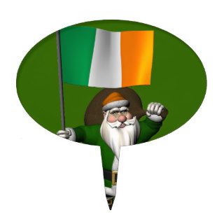 Santa Claus With Flag Of Ireland Cake Toppers