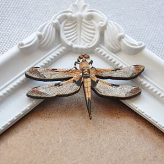 amber wooden dragonfly brooch by artysmarty