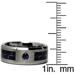 Men's Tungsten Carbide Sapphire Black and Blue Carbon Fiber Band (8 mm) Men's Rings