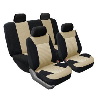 FH FB062114 Premium Fabric Car Seat Covers, Airbag compatible and Split Bench, Beige and Black color Automotive