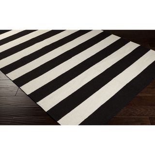 Hand woven Jailhouse Stripe Jet Black Wool Rug (8' x 11') 7x9   10x14 Rugs