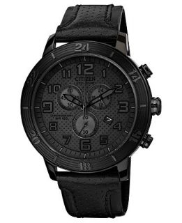 Citizen Unisex Chronograph Drive from Citizen Eco Drive Black Leather Strap Watch 46mm AT2205 01E   Watches   Jewelry & Watches