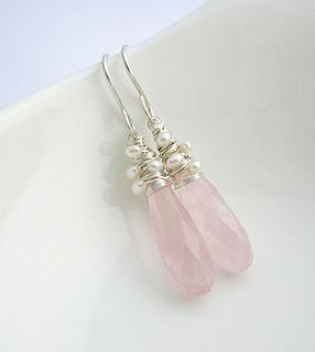 rose quartz and pearl earrings by sarah hickey