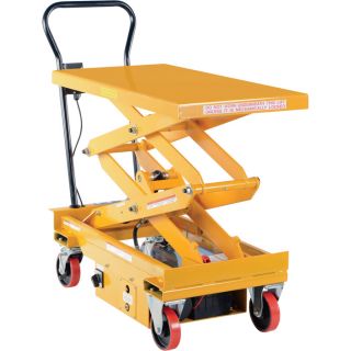Vestil Hydraulic Elevating Cart — Double Scissor, DC Powered, 1000-Lb. Capacity, 39 3/4in.L x 20 1/2in. Platform, 19 1/2in.–63 3/4in. Service Range, Model# CART-1000D-DC  DC Powered Lift Tables   Carts