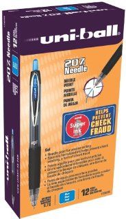 uni ball 207 Needle Retractable Medium Point Gel Pens, 12 Blue Ink Pens  Rollerball Pens 
