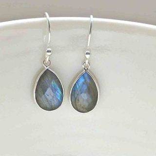 silver semi precious teardrop earrings by lime tree design