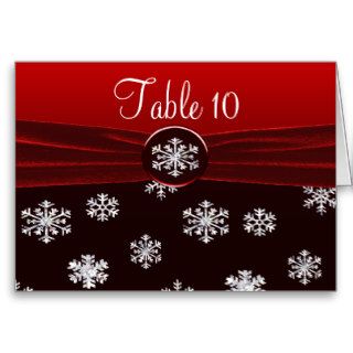 Black & Red Elegant Snowflakes Table Number Card