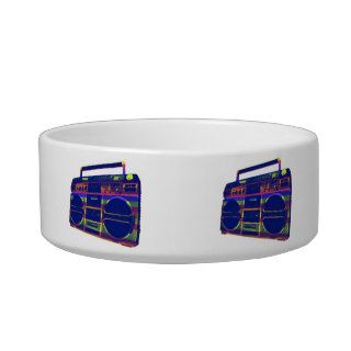 Colorful Striped Boombox Cat Bowl
