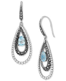 Genevieve & Grace Sterling Silver Earrings, Blue Topaz (1 5/8 ct. t.w.) and Marcasite Teardrop Earrings   Earrings   Jewelry & Watches
