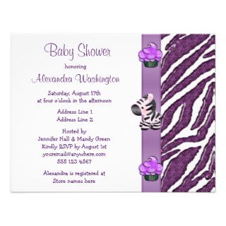 Zebra & Cupcakes Purple Baby Shower Announcement