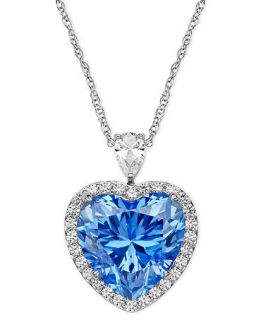 Sterling Silver Necklace, Blue and White Swarovski Zirconia Heart Pendant (19 5/8 ct. t.w.)   Necklaces   Jewelry & Watches