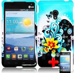 LG Lucid 2 VS870 (Verizon) 2 Piece Snap On Glossy Image Case Cover, Yellow Flower and Butterflys Blue Black Swirls + LCD Clear Screen Saver Protector Cell Phones & Accessories