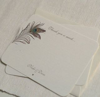 peacock feather thank you cards by beautiful day