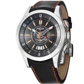 Vulcain Revolution Dual Time Men's Black Leather Strap Automatic Alarm Watch 210130.197CF Vulcain Watches