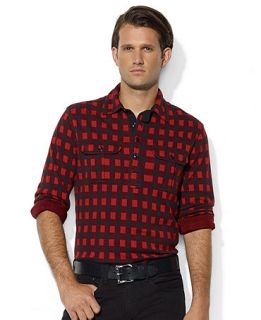Polo Ralph Lauren Shirt, Long Sleeve Buffalo Checked Jacquard Pullover Workshirt   Men