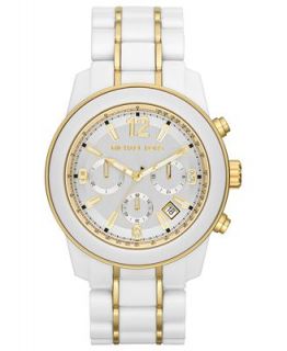 Michael Kors Womens Chronograph Preston White Acetate and Gold Tone Stainless Steel Bracelet Watch 43mm MK5804   Watches   Jewelry & Watches