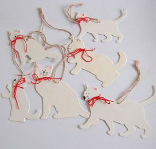 set of six white cat decorations by velvet brown